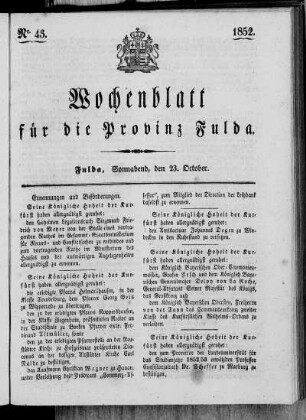 Nr. 43, Ausgabe vom 23. Oktober 1852
