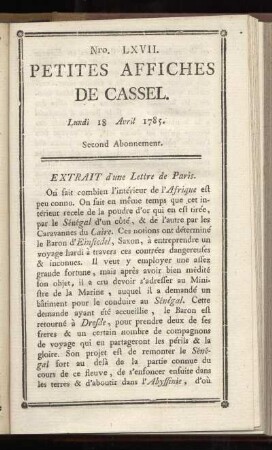 No LXVII (Lundi 18 Avril 1785)