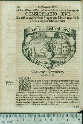 Consideratio XVII. Ex tribus muneribus Magorum Mater amoris & doloris deligit sibi solam myrrham.