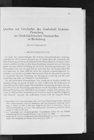 Quellen zur Geschichte der Grafschaft Holstein-Pinneberg im Niedersächsischen Staatsarchiv in Bückeburg