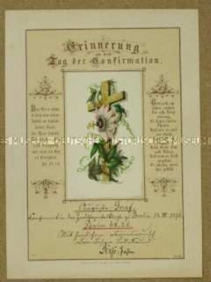 Schmuckblatt zur Erinnerung an die Konfirmation von Auguste Graf - Familiennachlass