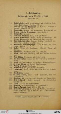 II. Auktionstag: Mittwoch, den 25. März 1903 präzise 10 Uhr (Nr. 176-395)