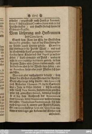 Vom Ursprung und Herkommen des Conclave.