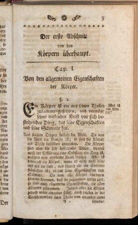Cap. I. Von den allgemeinen Eigenschaften der Körper.
