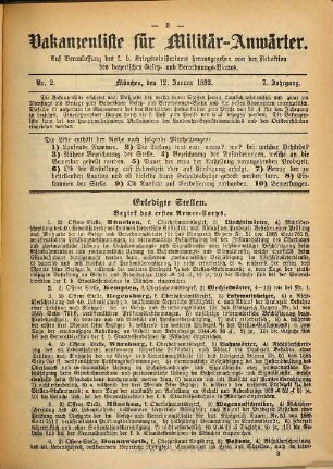 Vakanzenliste für Militär-Anwärter. 7. 1892
