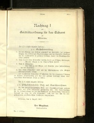 I zur Geschäftsordnung für das Eichamt zu Altona.