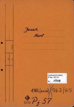 Personenheft Kurt Jazak (*1920), Chemiker
