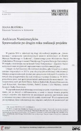 10: Archiwum Munizmatyków : sprawozdanie po drugim roku realizacji projektu