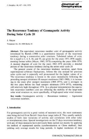The recurrence tendency of geomagnetic activity during solar cycle 20