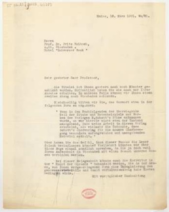 Brief an Fritz Volbach : 12.03.1931
