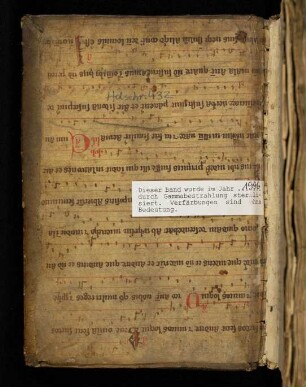 Fragment 1: Antiphonarium (14. Jh., siehe auch hinterer Spiegel)