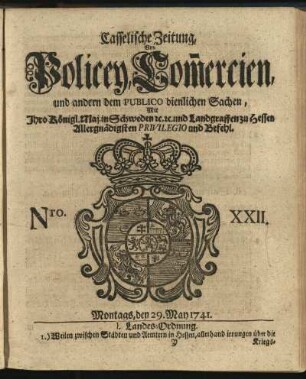 Nro. XXII, Montags, den 29. May 1741