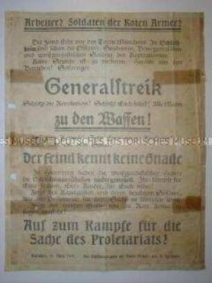 Flugblatt mit dem Aufruf zum Generalstreik für die Münchener Räterepublik