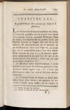 Chapitre LXX. Représentation des pieces de théâtre à Athènes.