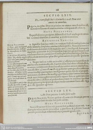 Sectio LXIV. De vero sensu loci 1. Corinth. 15 v. 28. Deus erit omnia in omnibus