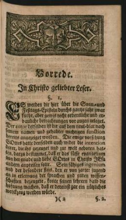 Vorrede. In Christo geliebter Leser.