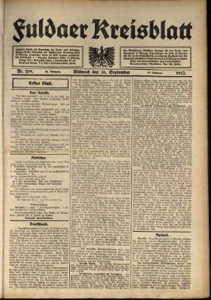 Erste Ausgabe vom Mittwoch, den 10. September 1913.