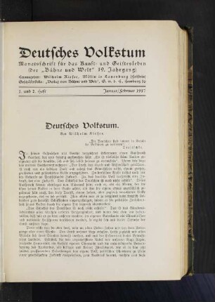 Deutsches Volkstum. Von Wilhelm Kiefes.