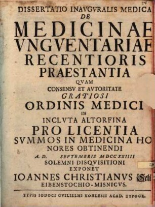 Diss. inaug. med. de medicinae unguentariae recentioris praestantia