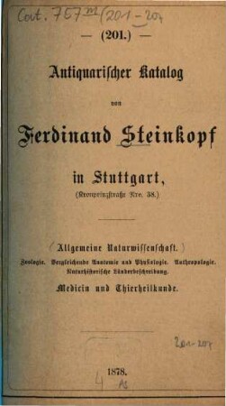 Antiquarischer Katalog von Ferdinand Steinkopf in Stuttgart. 201. 1878