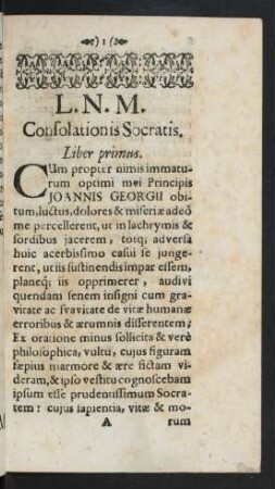 L. N. M. Consolationis Socratis. Liber Primus.