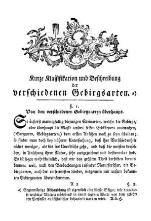 §. I. Von den verschiedenen Gebirgsarten überhaupt.