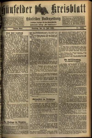 Zweite Ausgabe vom Samstag, den 14. Juli 1928.