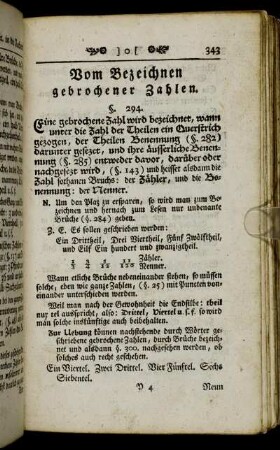 Vom Bezeichnen gebrochener Zahlen. - Vermischte Vorgaben zur Uebung des Vorhergehenden.