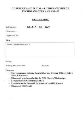 LETTER CORRESPONDENCE