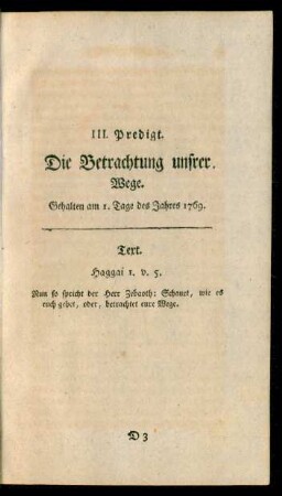 III. Predigt. Die Betrachtung unsrer Wege