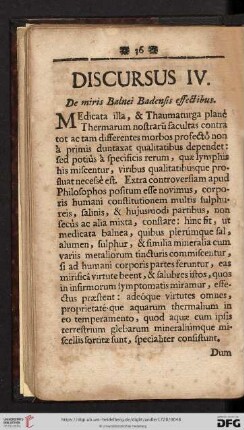 Discursus IV: De miris Balnei Badensis effectibus