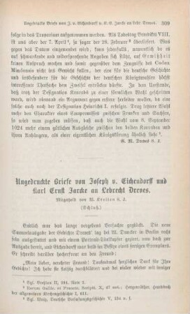 309-324 Ungedruckte Briefe von Joseph v. Eichendorff und Karl Ernst Jarcke an Lebrecht Dreves : Schluß