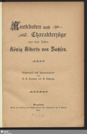 Anekdoten und Charakterzüge aus dem Leben König Alberts von Sachsen