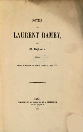 Notice sur Laurent Ramey : Extrait du messager des sciences historiques 1853