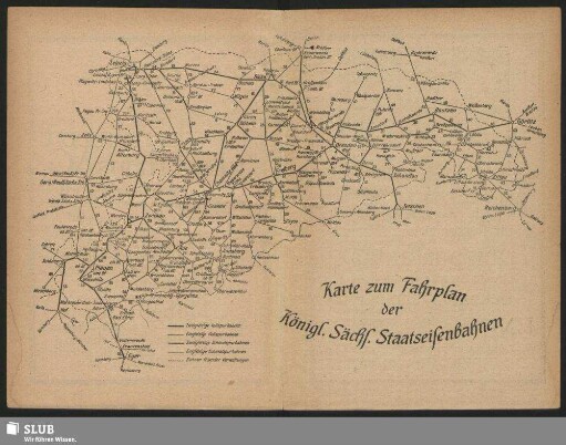 Karte zum Fahrplan der Königl. Sächs. Staatseisenbahnen
