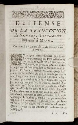 Dèffense De La Traduction du Nouveau Testament, imprimè à Mons