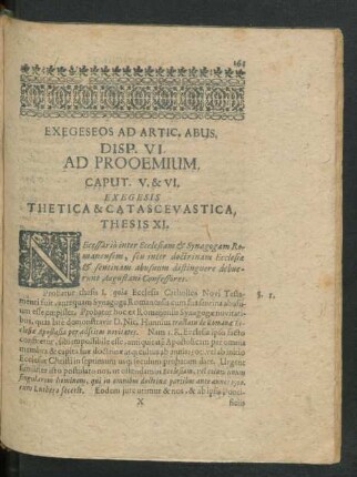 Exegeseos Ad Artic. Abus. Disp. VI. Ad Prooemium. Caput V. & VI. Exegesis Thetica & Catasceuastica.