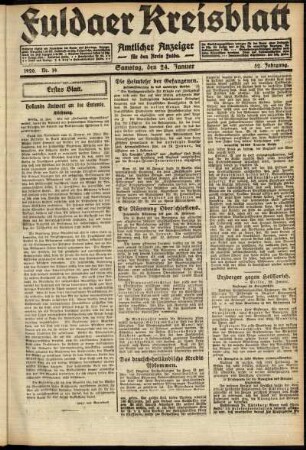 Erste Ausgabe vom Samstag, den 24. Januar 1920.