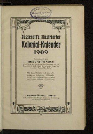 1909: Süsserott's illustrierter Kolonial-Kalender