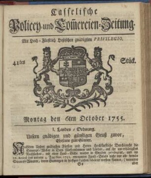 41tes Stueck, Montag den 6ten October 1755