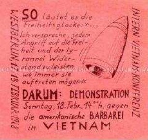 Handzettel mit Aufruf zu einer Demonstration gegen den Vietnam-Krieg