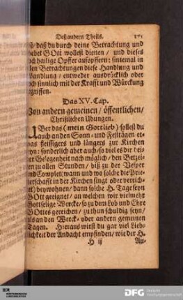 Das XV. Cap. Von andern gemeinen, öffentlichen, Christlichen Ubungen.