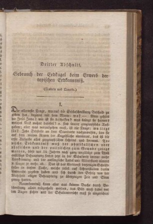 Dritter Abschnitt. Gebrauch der Erdkugel beim Erwerb der topischen Erkenntnis.