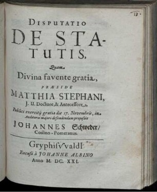 Disputatio De Statutis