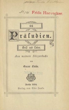 66 Präludien : Geist und Leben ; aus meinem Skizzenbuche