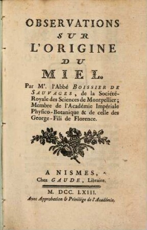 Observations sur l'origine du miel