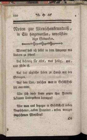 Noten zur Menschenkenntniß, in Eile hingeworfen, unvollständige Gedanken.