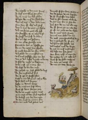 Hirte mit Keule, Wolf, Schafe und Hunde; (Von den Wölfen, dem Hirten und den Hunden, Kapitel XCIII nach Pfeiffer)