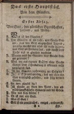 Das erste Hauptstück. Von dem Glauben.