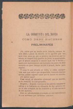 La conquista del novio : Como debe hacerse. Preliminares